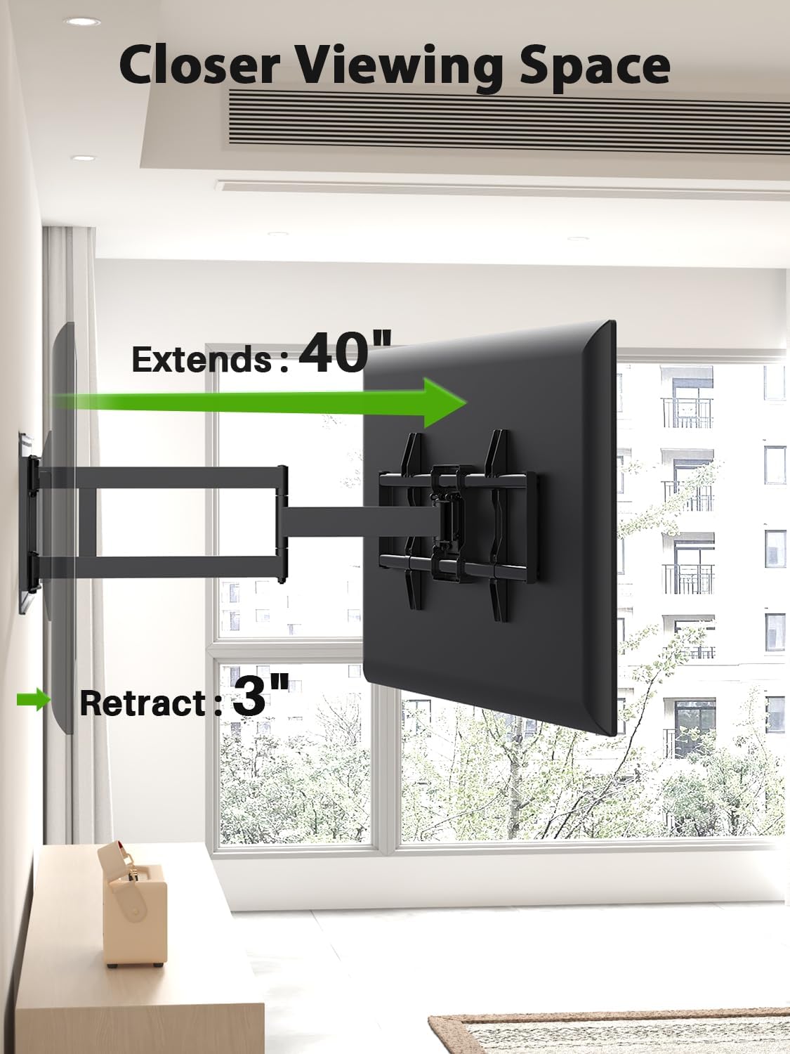 USX Mount Long Arm TV Wall Mount - Full Motion Design for 42-95 Inch TVs | 40 Inch Extension, Swivel & Tilt, 150lbs Capacity