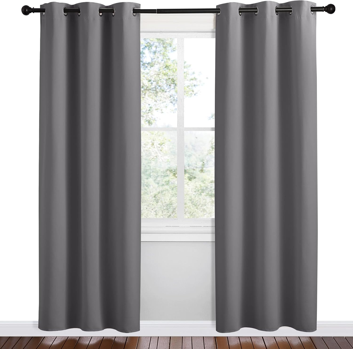 NICETOWN Grey Blackout Curtain Panels - Thermal Insulated Grommet Top Drapes | 2 Panels, 42"W x 78"L
