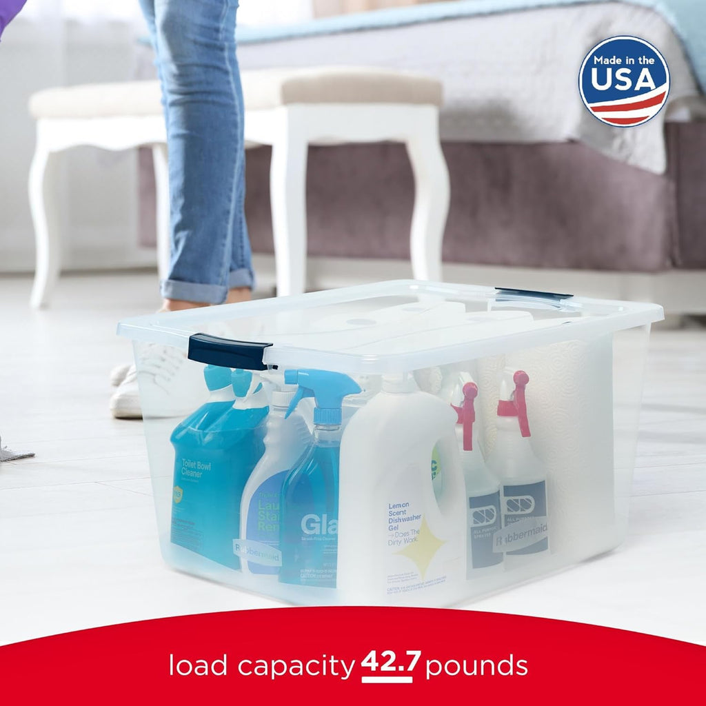 Rubbermaid Cleverstore 95 Qt Clear Storage Bins - Stackable, BPA-Free, 4-Pack, Made in USA