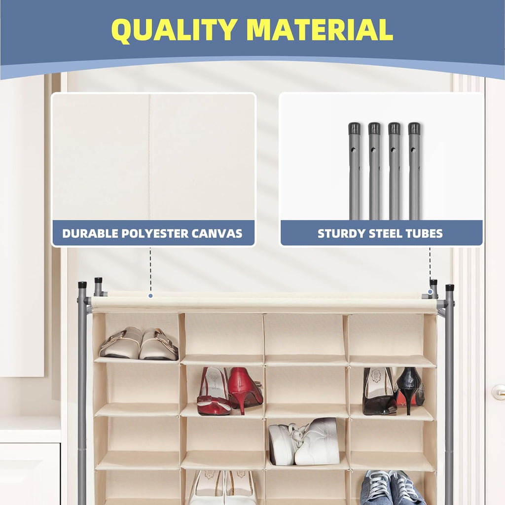 Storage Maniac Stackable Shoe Cubby Organizer - 20-Cube Free Standing Rack in Beige for Entryway & Closet