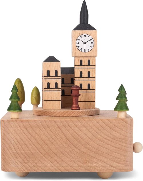 Cottage Garden Big Ben Car | 6-Inch Woodgrain Beech Wind-Up Musical Figurine