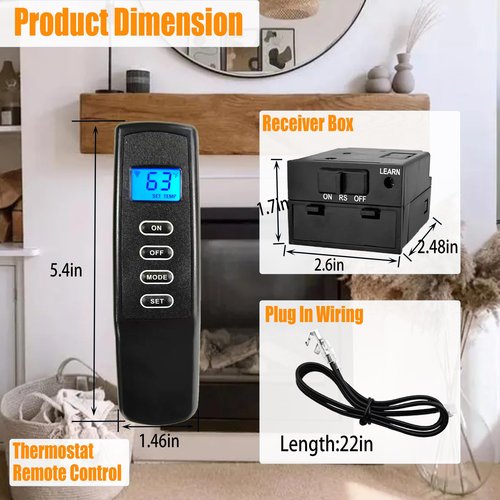 Bxmgr Upgraded Fireplace Remote Control Kit,Compatible with Skytech Majestic Ambient Empire Monessen Vermont Millivolt Valve Fireplace Stove with Thermostat On/Off Control Remote Receiver,LCD Display