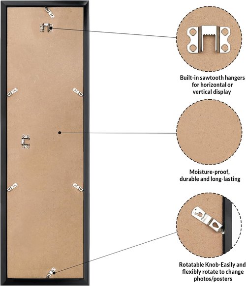 LaVie Home 8x24 Picture Frame - Classic Black Panoramic Display | HD Plexiglass, Vertical & Horizontal Use