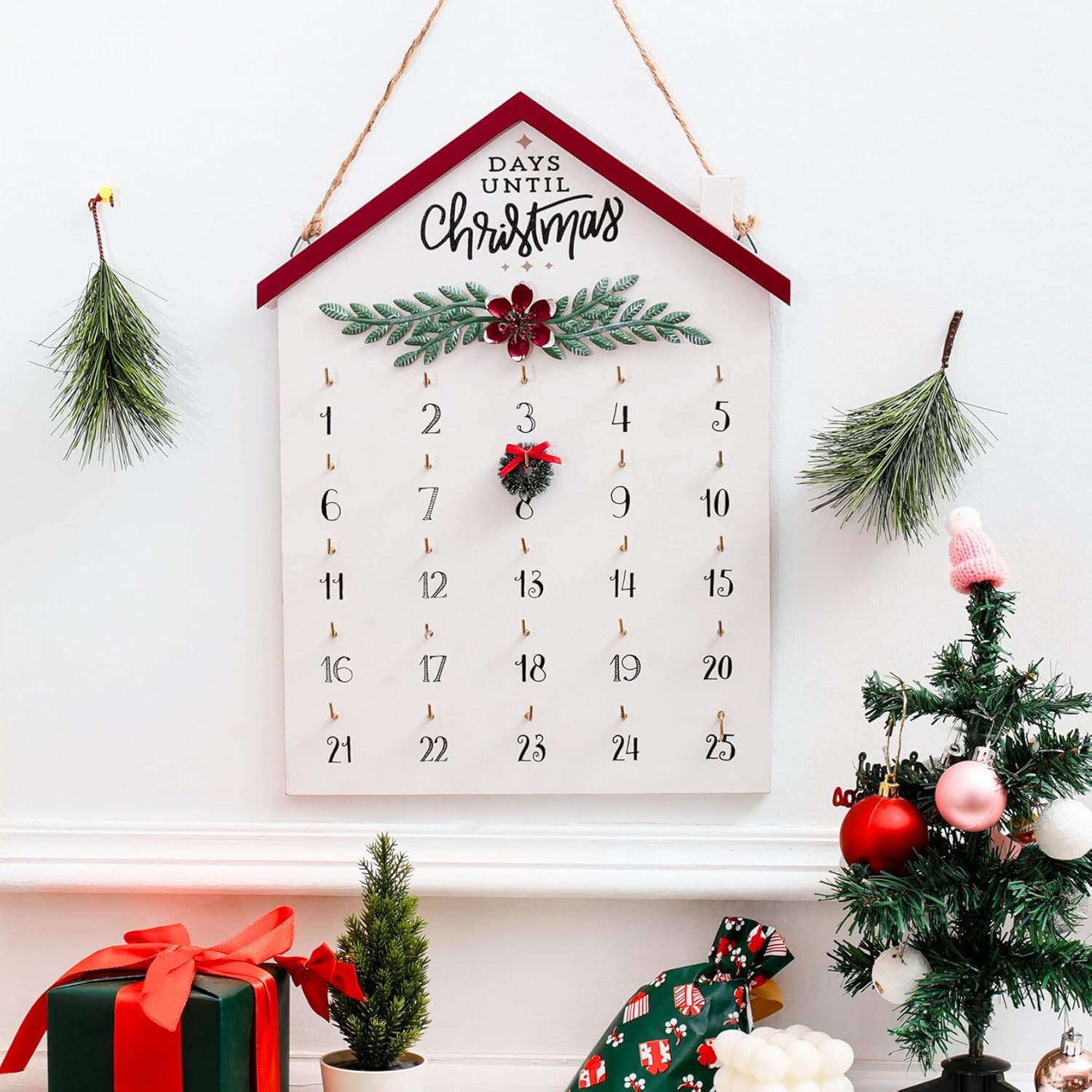 Regine Switzerland Christmas Countdown Calendar - 25 Days Advent Decor | Rustic Wooden Wall Hanging