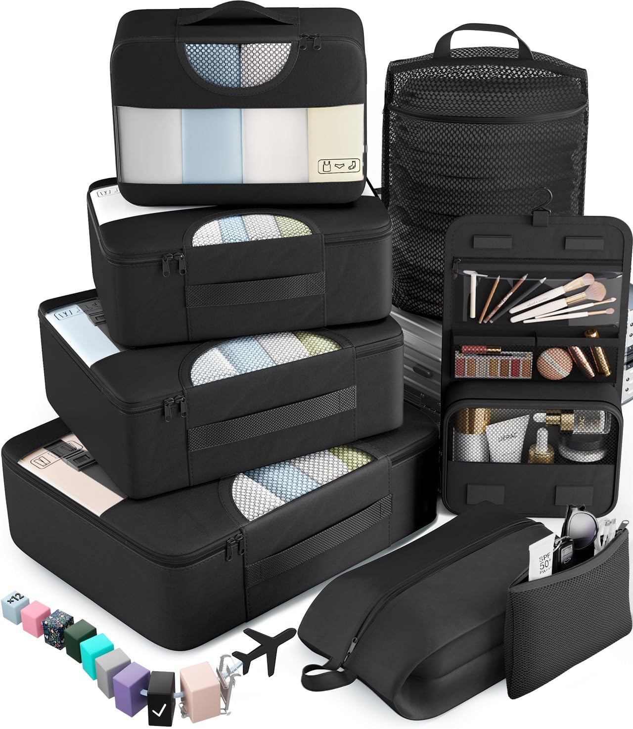 Veken Packing Cubes - Travel Organizer Bags Set with Laundry & Toiletry Bags | 10-Piece Set in 4 Sizes