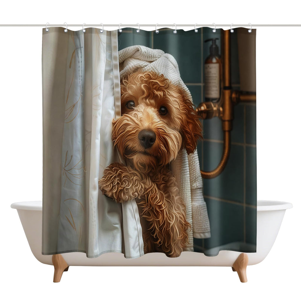 XMWYTJ Cute Teddy Dog Shower Curtains Funny Dog Barn Door Decor Polyester Fabric Waterproof Bathroom Curtains Set with 12 Hooks,71 X 71 Inches