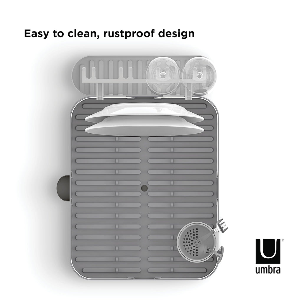 Umbra Holster Dish Rack– Molded Plastic Dish Drying Rack with Drainage Spout, Charcoal