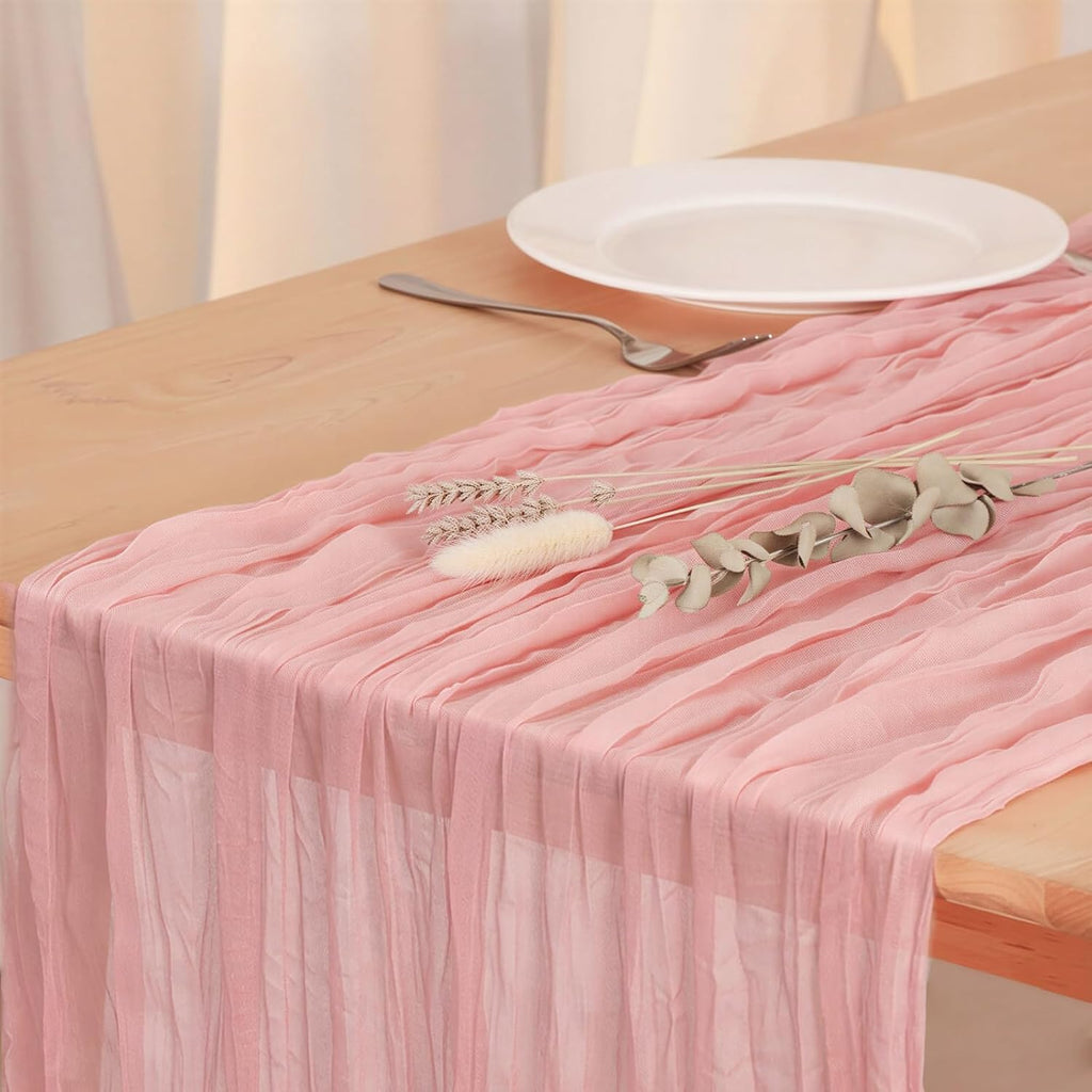 Peach Pink Cheesecloth Table Runner - 35x120 Inch for Baby Showers, Weddings & Parties