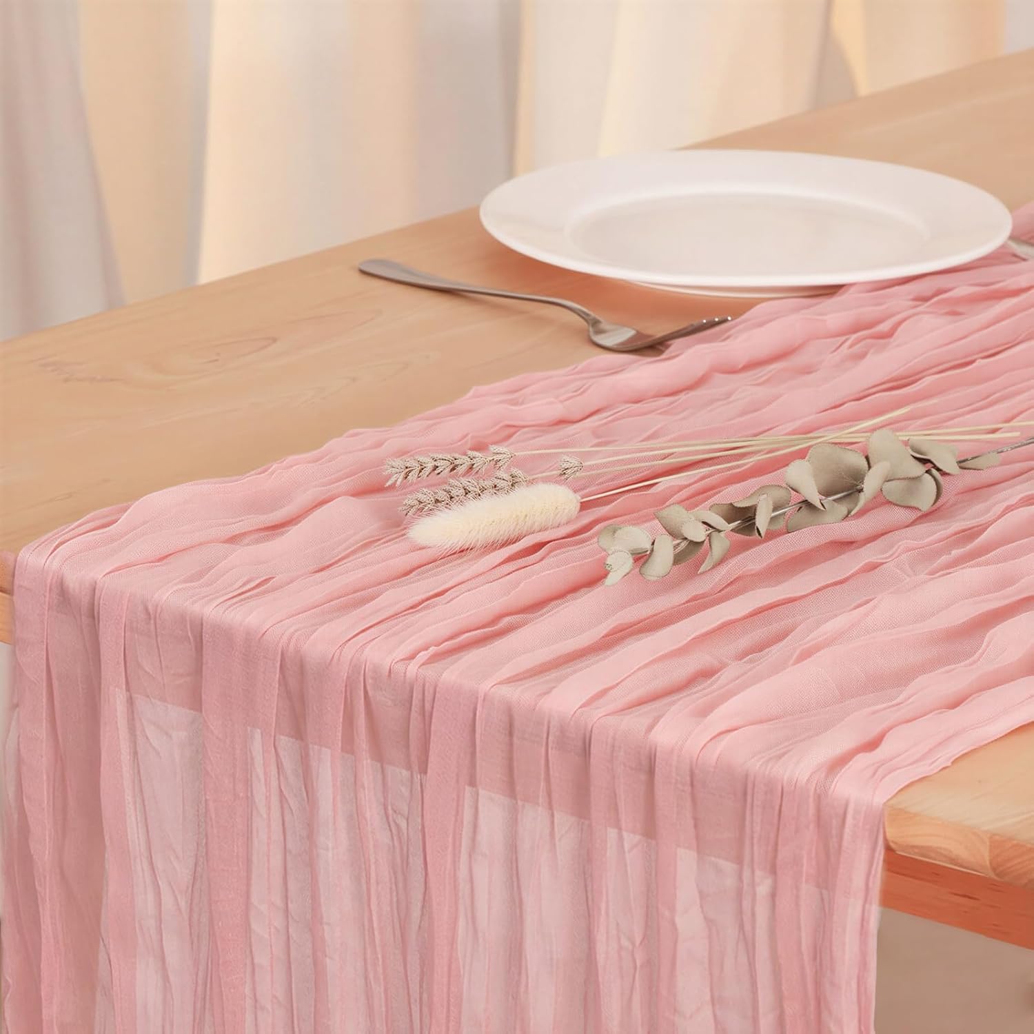 Peach Pink Cheesecloth Table Runner - 35x120 Inch for Baby Showers, Weddings & Parties
