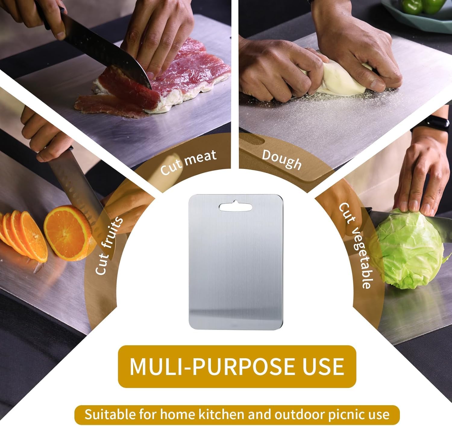 Titanium Cutting Board, 100% Pure Titanium Cutting Boards for Kitchen, Upgrade Hygiene & Durability Food-Grade Cutting Boards for Meat Fruit & Vegetable(12"L x 9"W)