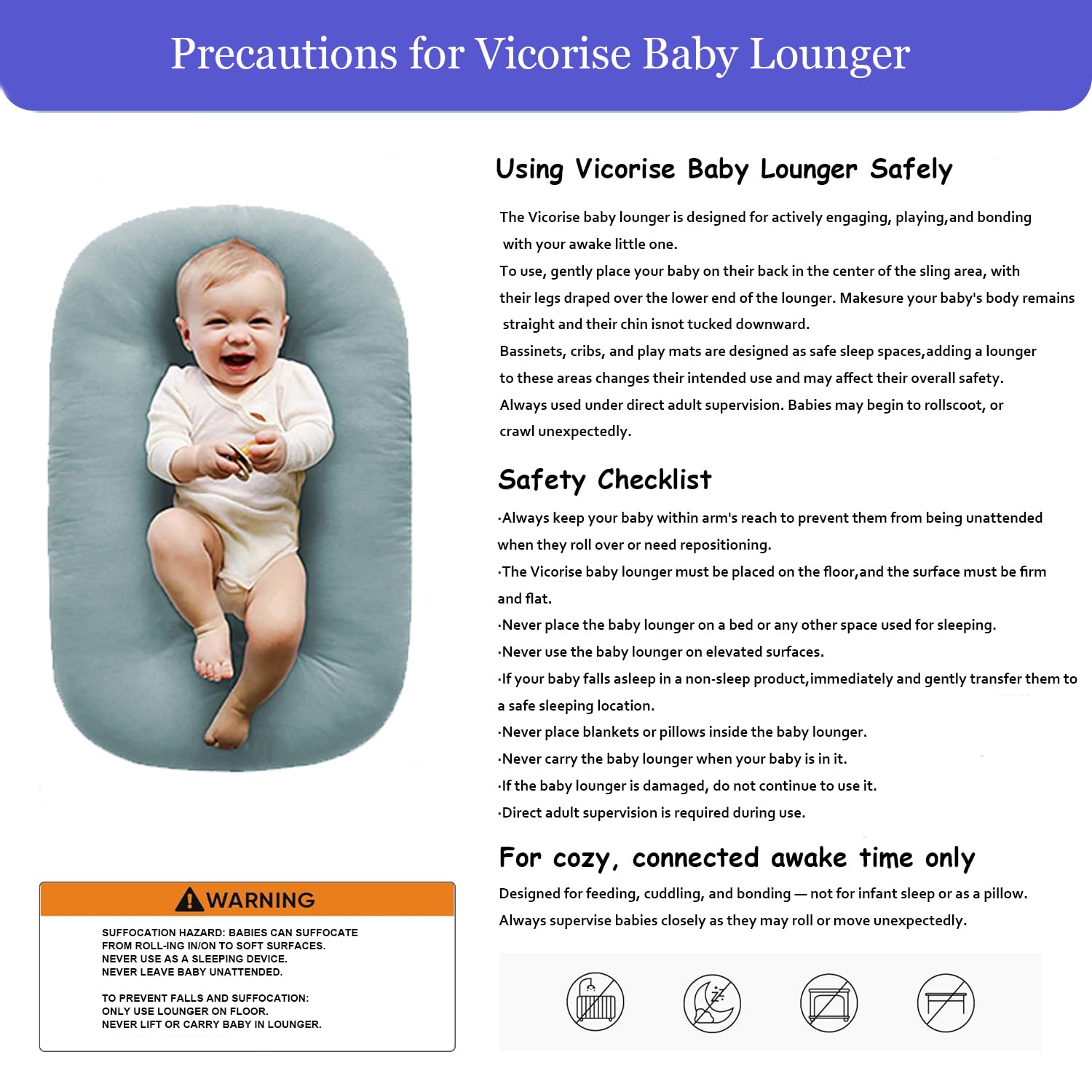 Skiennix 100% Cotton Baby Lounger - Washable Play Mat & Tummy Time Mat for 0-24 Months | Blue