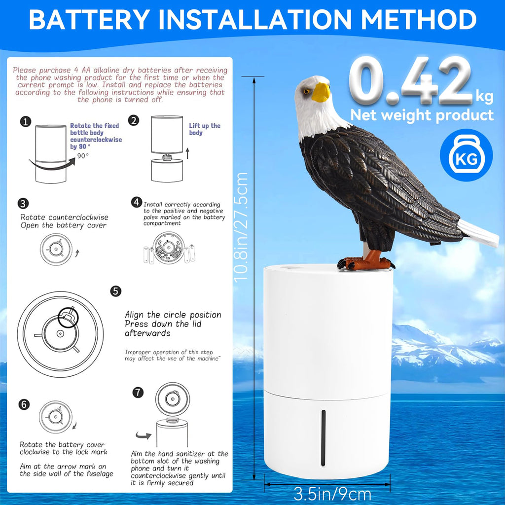 Peace Bird Foam Soap Dispenser-Pigeon and Bald Eagle Shaped Foam Hand Washer, Suitable for Kitchen and Bathroom, Automatic Liquid Soap Dispenser, Touchless Battery Powered Hand Washer (Bald Eagle)