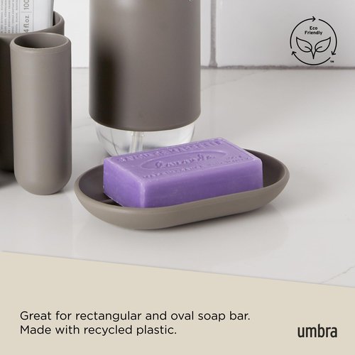 Umbra Touch Soap Dish for Bathroom - Modern Oval Shape for Sink - Durable and Easy to Clean, Grey