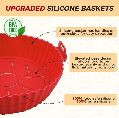 Buauty 3-Pack Air Fryer Silicone Liners - 8-Inch Reusable Food-Grade Silicone Baking Accessories