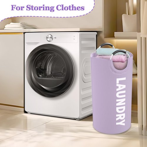 IHOMAGIC 95L Folding Laundry Basket, Large Laundry Hamper with Handles, Portable Dirty Clothes Hamper, Independent Storgae Basket for Bathroom, Living Room, Dorm, Purple