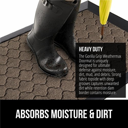 GORILLA GRIP Waterproof All-Season WeatherMAX Doormat - 35x23 Natural Rubber, Stain & Fade Resistant, Easy Clean Latte Quatrefoil