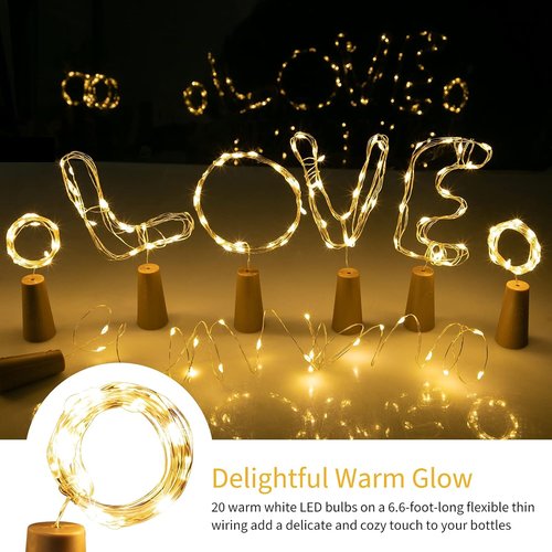 Brightown Wine Bottle Lights - 20 Pack LED Cork Lights | Waterproof Silver Wire Fairy Lights for Parties & Weddings
