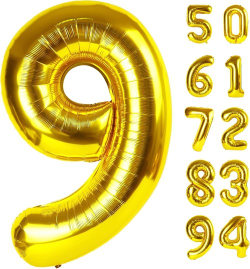 Gold 9 Balloon | 40-Inch Giant Number 9 Balloon for Birthday Decorations & Celebrations