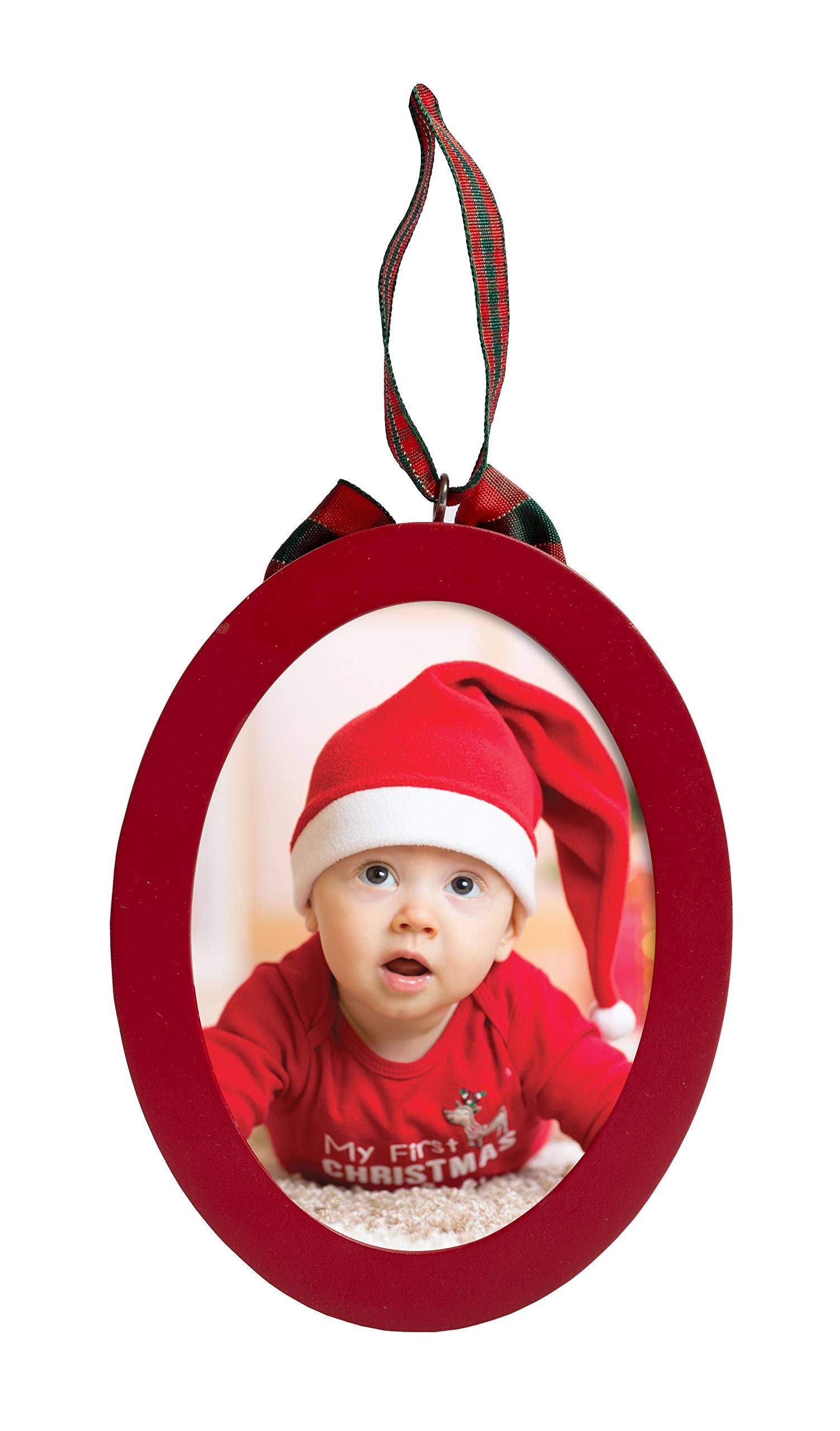 Pearhead Babyprints Double-Sided Christmas Ornament, First Holiday Keepsake Frame with Clean-Touch Ink Pad, Newborn Handprint Footprint Kit, Infant Photo Decoration, Red