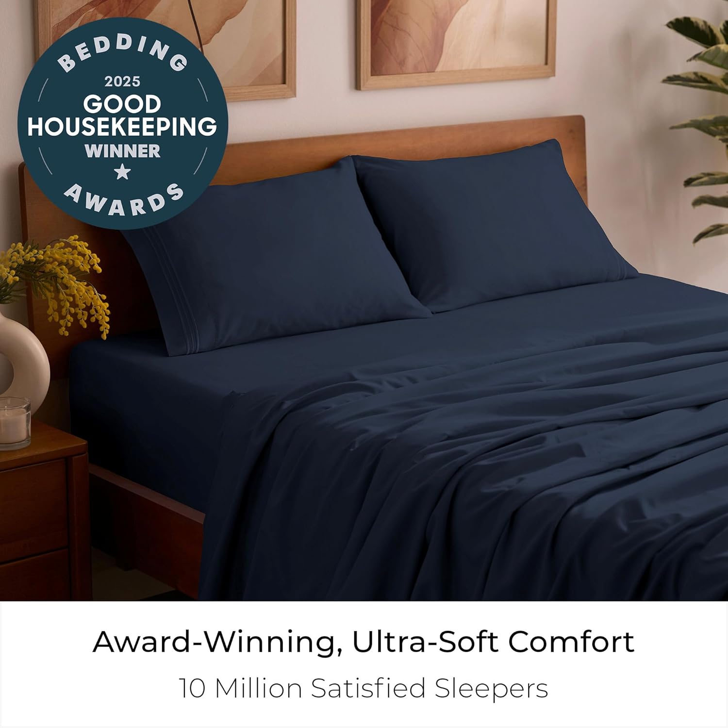 Mellanni Full Sheets Set - Luxury 4 PC Bedding Collection | Extra Soft, Cooling, Stain Resistant - Navy Blue