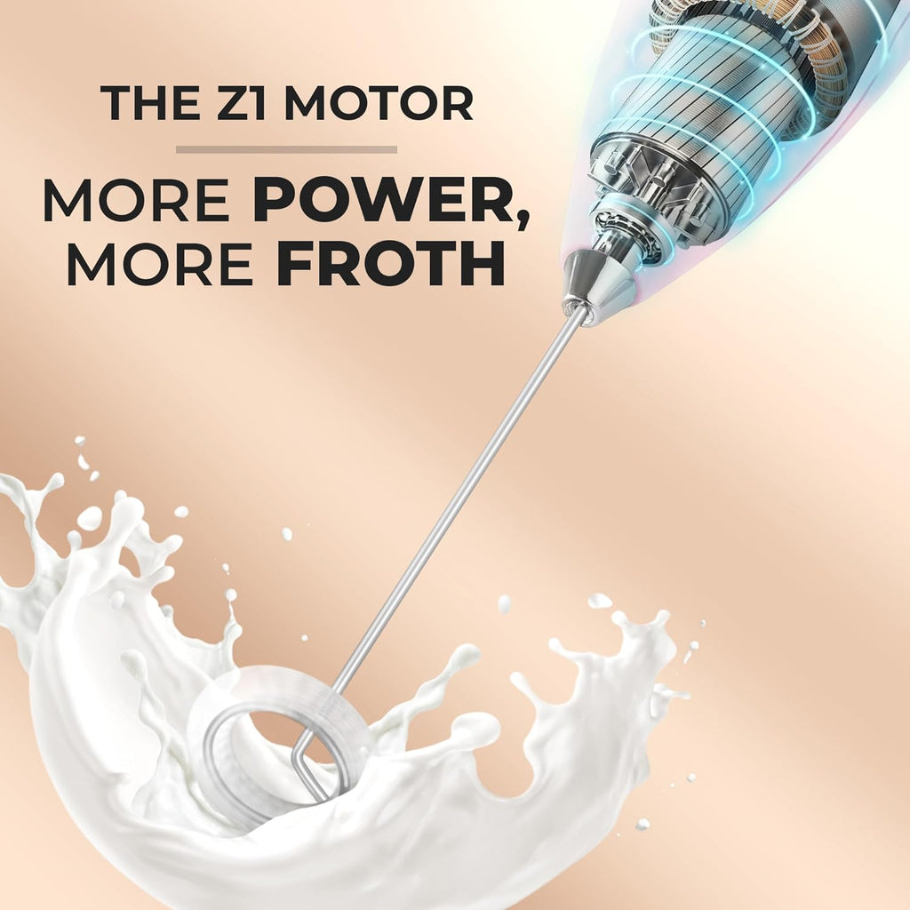Zulay Kitchen Milk Frother Wand - Ultra-Fast Handheld Mixer with 4 AA Batteries - Blizzard White for Coffee & Lattes
