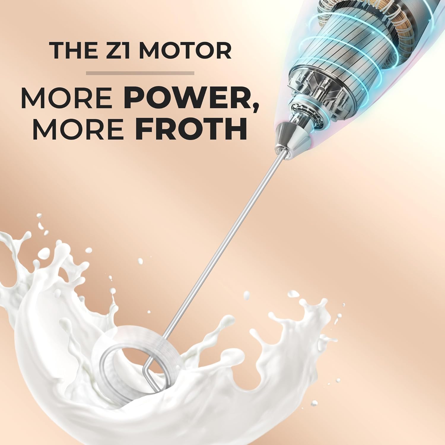 Zulay Kitchen Milk Frother Wand - Ultra-Fast Handheld Mixer with 4 AA Batteries - Blizzard White for Coffee & Lattes