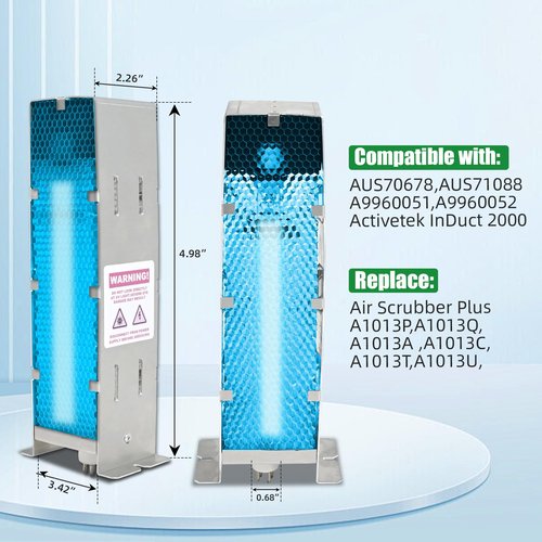 Lnytfee Air Scrubber Advanced Photocatalytic Oxidation (PCO) 9" Replacement Cell & ÜνBulb for Activetek InDuct 2000 for A1013A,A1013C,A1013P,A1013Q, A1013T,A1013U(Ozone Free)