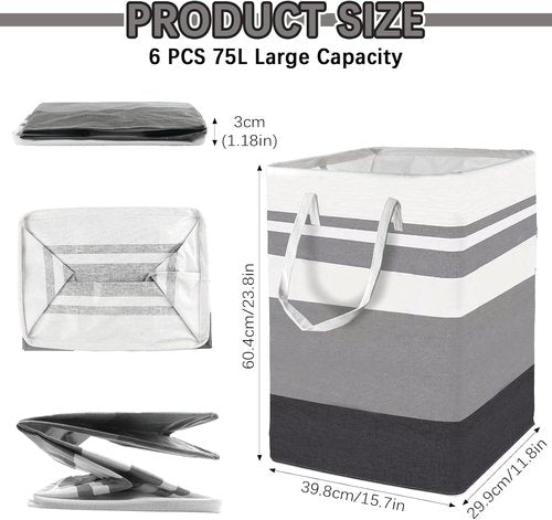 Freestanding Large Laundry Hamper by [Brand Name] - 75L Collapsible Basket with Easy Carry Handles | Gradient Grey