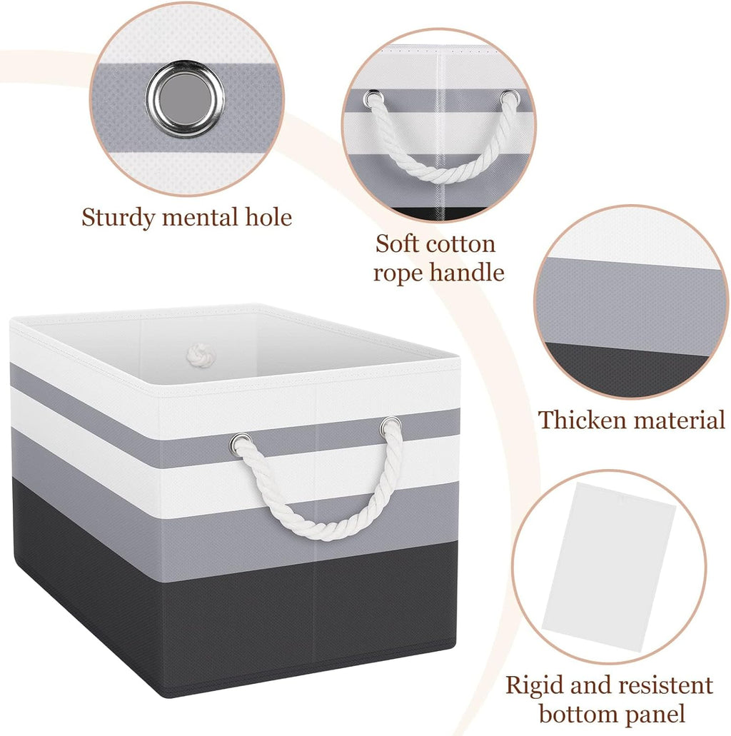 StorageTastic Collapsible Storage Bins - Large Organizing Baskets with Rope Handles | Gradient Grey, 3 Pack