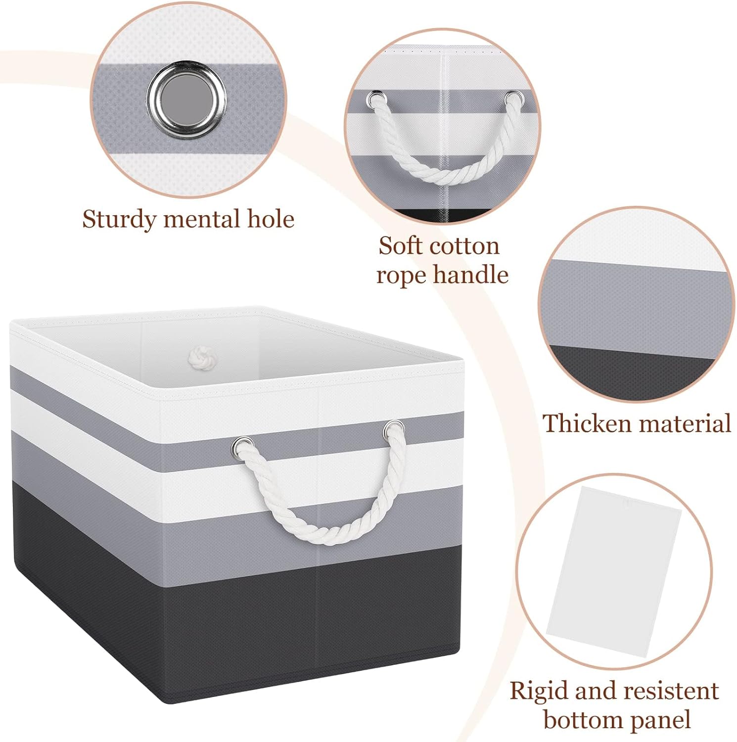 StorageTastic Collapsible Storage Bins - Large Organizing Baskets with Rope Handles | Gradient Grey, 3 Pack