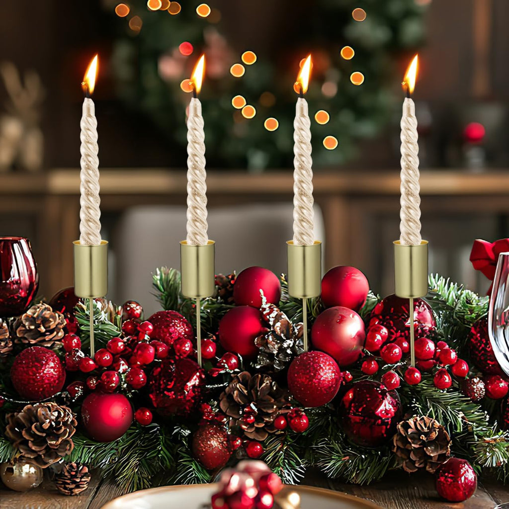 Veemoon Christmas Taper Candle Holders - Gold Iron Candlestick Inserts for DIY Centerpieces | 5PCS Set