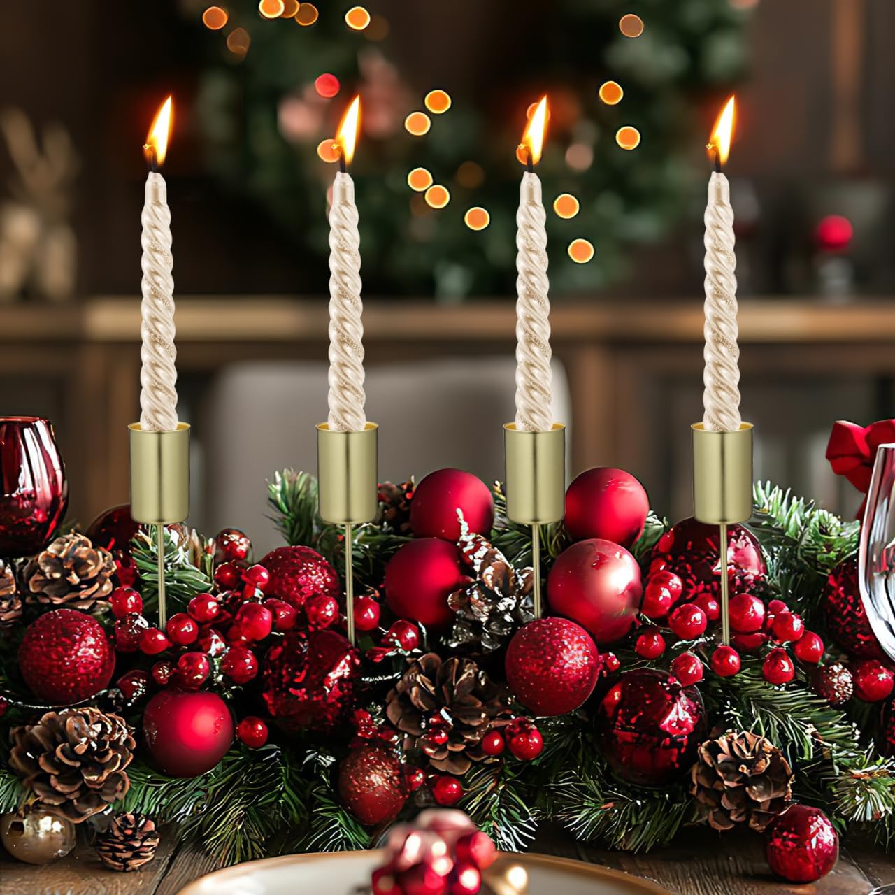 Veemoon Christmas Taper Candle Holders - Gold Iron Candlestick Inserts for DIY Centerpieces | 5PCS Set
