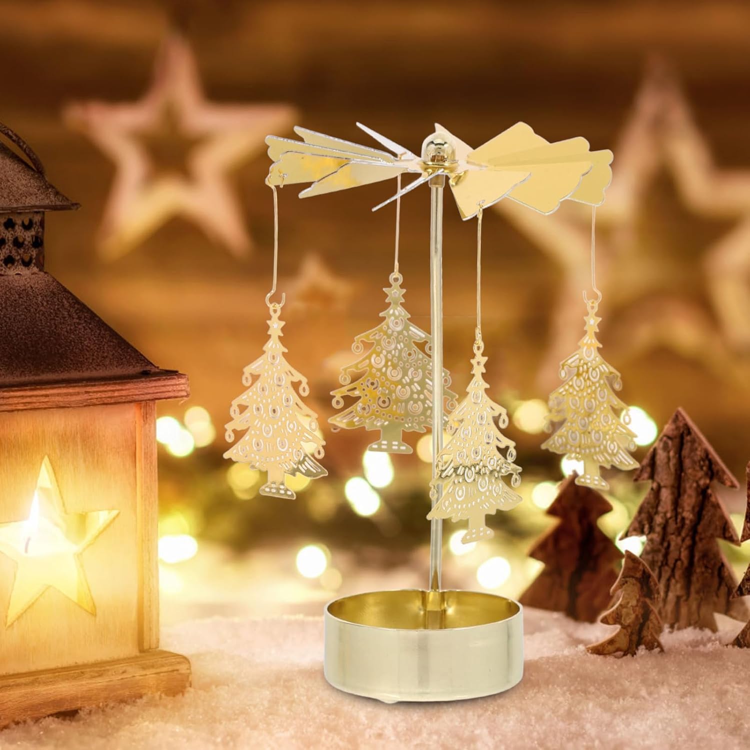 Zerodeko Rotary Candle Holder Set - 3pcs Metal Spinning Windmill Design for Christmas Decor | Festive Centerpieces