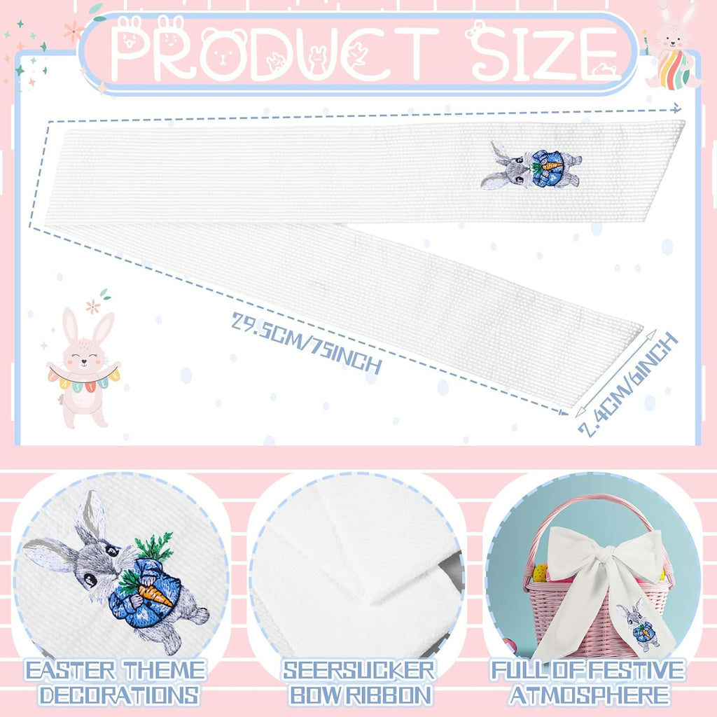 Wavwavw Seersucker Easter Basket - Embroidered Bunny Design with Large Pastel Gift Bow