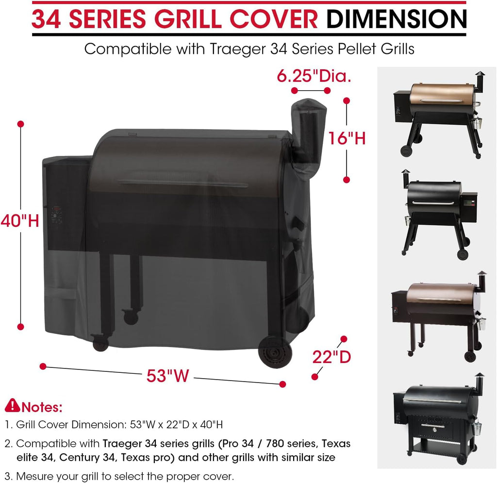 Unicook Pellet Grill Cover - Waterproof Vinyl with Polyester Lining | Fits Traeger Pro 34, Pit Boss 820, Grilla Silverbac