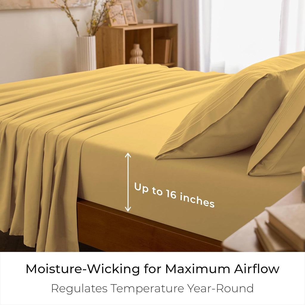 Mellanni California King Sheets Set - 4 PC Hotel Luxury Bedding | Extra Soft, Cooling, Wrinkle-Resistant (Cal King, Yellow)