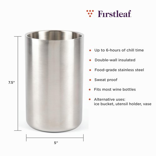 Firstleaf Stainless Steel Wine Chiller a Double-Insulated Iceless Bottle Cooler for Wine & Champagne, Keeps Bottles Cold up to 6 Hours, Portable, Fits Most Bottle Sizes, Wine Accessory Gift