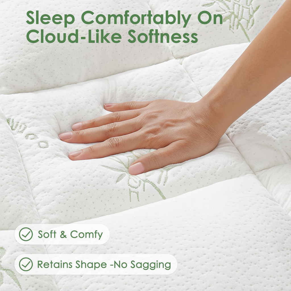 Skiennix Queen Mattress Topper - Cooling Bamboo Viscose Pillow Top - Soft & Breathable for Back Pain Relief - Green
