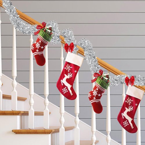50 Feet Silver Metallic Twist Shiny Garland for Christmas Tree Decorations, Xmas Hanging Decor for Home Mantle Indoor Outdoor Holiday Party Supplies