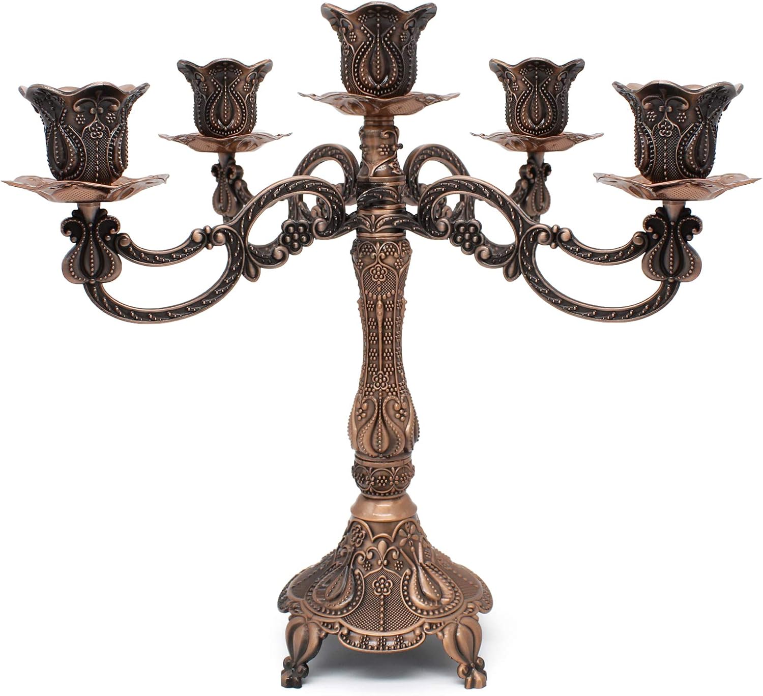 Regine Switzerland Metal Candelabra - 5-Candle Holder for Home & Wedding Events | 10.1 Inch Tall, Red Bronze