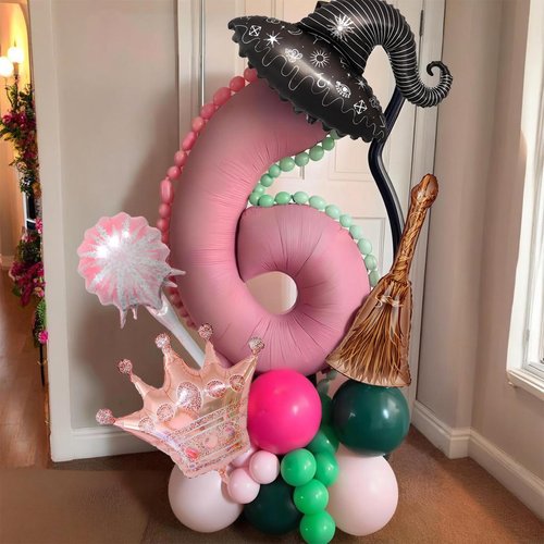 Wickd Party Balloons Green Pink Fairy Witch Balloon Sparklers Broom Balloons Wizard Decorations Wick-ed Birthday Party Decorations Christmas Magic Themed Decor Witch Themed Party Halloween Supplies