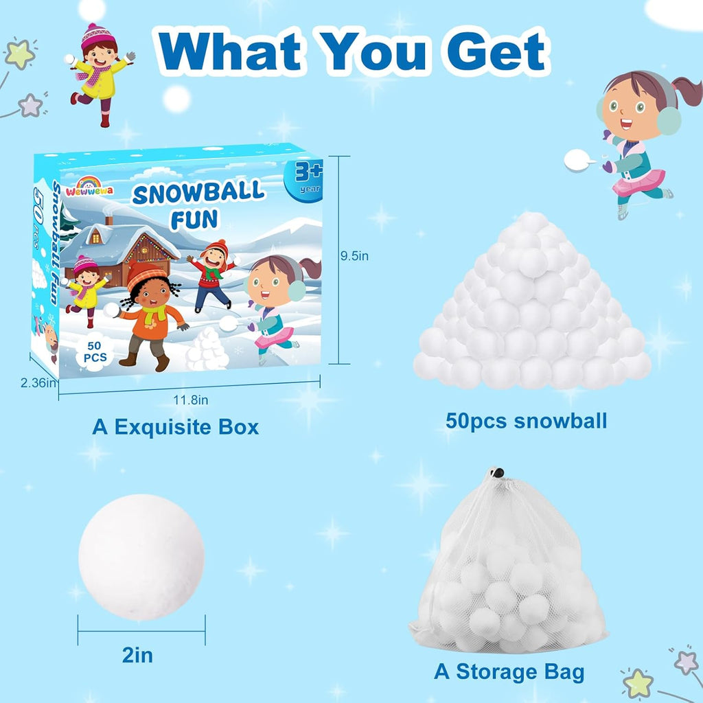 Skiennix 50 Pcs Fake Snowballs Set - Soft Artificial Snow Balls with Drawstring Bag for Indoor & Outdoor Fun