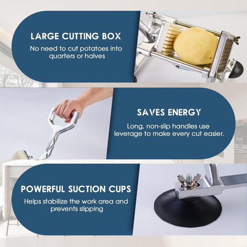 YODHOSA Commercial French Fry Cutter Stainless Steel Potato Cutter for with 1/2,1/3 and 3/8 Inch Blade, Heavy Duty Potato Slicer Manual Potato Chopper Set for Sweet Potato, Carrot, Cucumbers