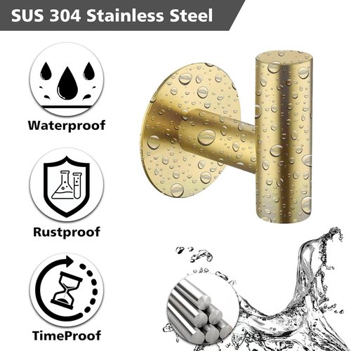 Bntuk Adhesive Hooks - Waterproof Stainless Steel Towel Holders for Bathroom & Kitchen | 2 Pack, Gold