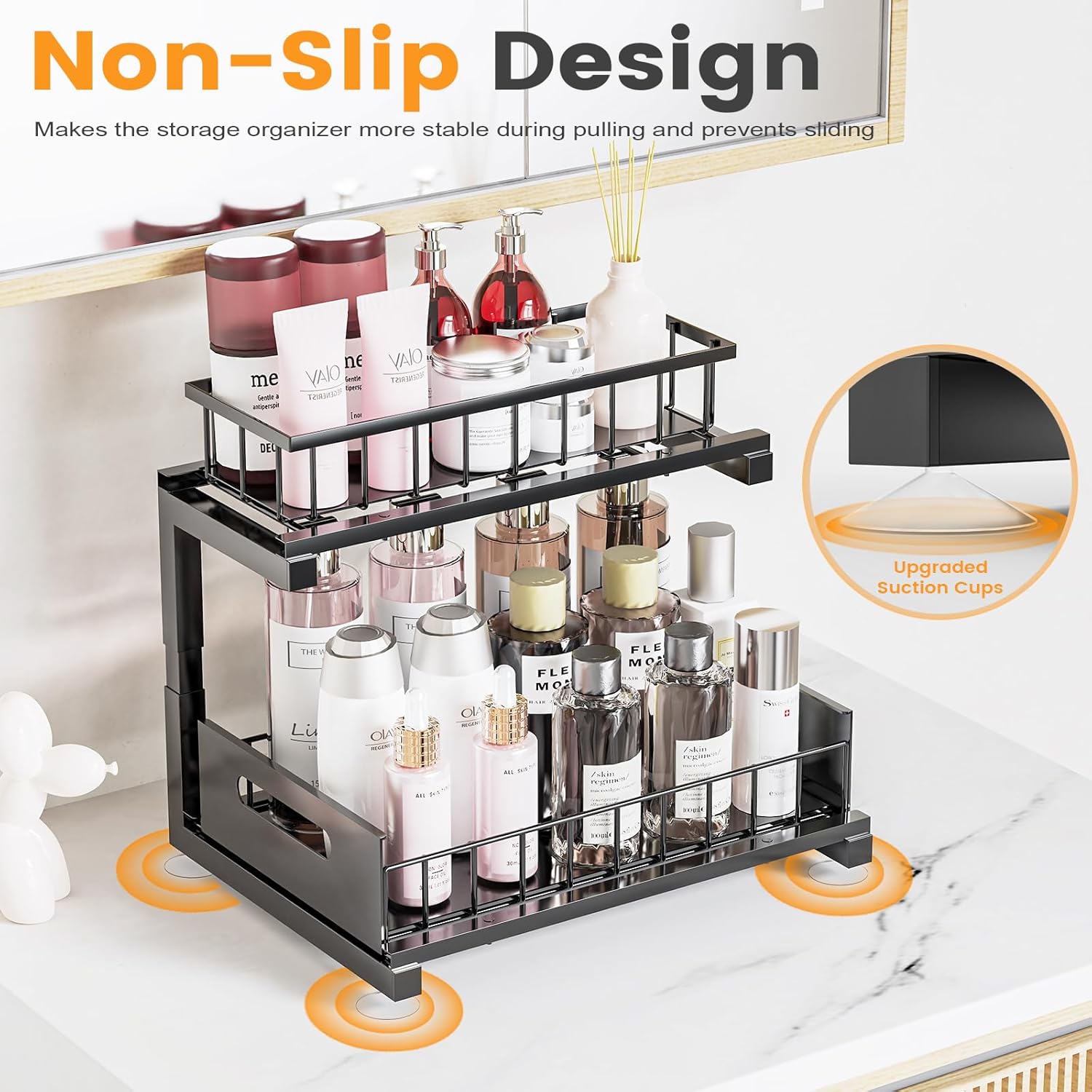 Under Sink Organizer by Regine Switzerland - Heavy Duty Metal Pull-Out Cabinet Shelf | Adjustable Multi-Purpose Storage (Black, 2-Pack)
