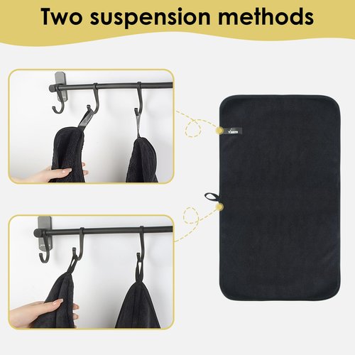 VIVOTE Hand Towel Set, Super Soft Absorbent Microfibre Hand Towels, Black, 2 Pack, 30 x 50cm