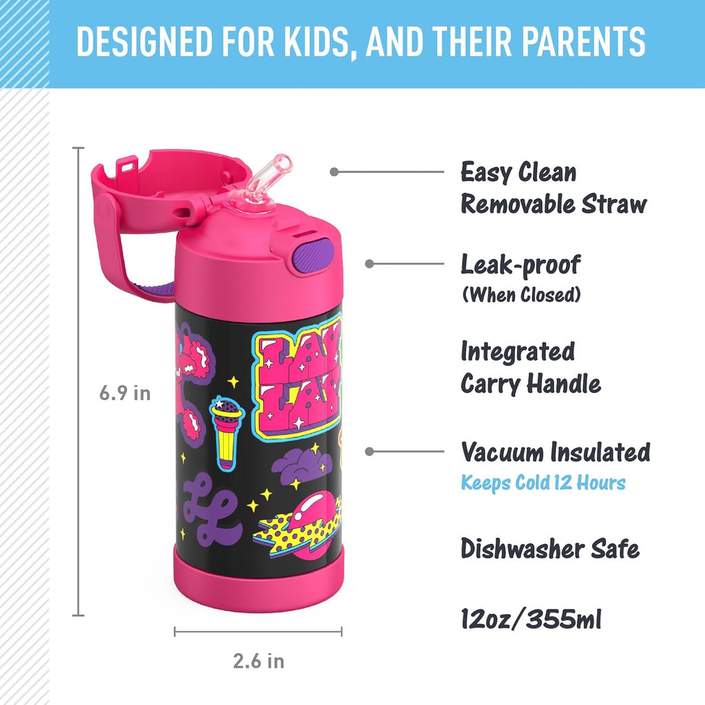 THERMOS FUNTAINER 12 Ounce Stainless Steel Kids Straw Bottle - Vacuum Insulated & Durable