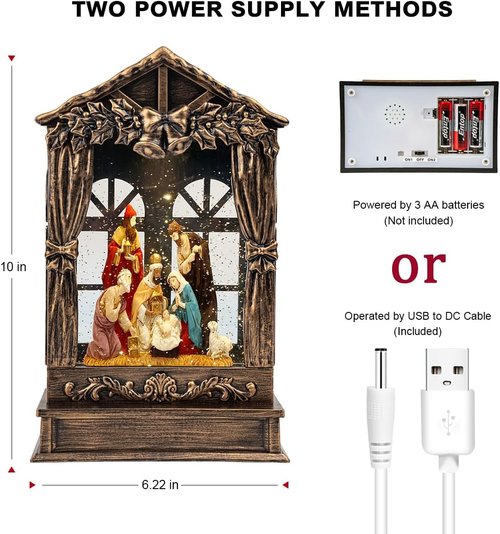 Christmas Snow Globe | Lighted Manger Nativity Scene with Musical Silent Night | Holiday Decor Gift