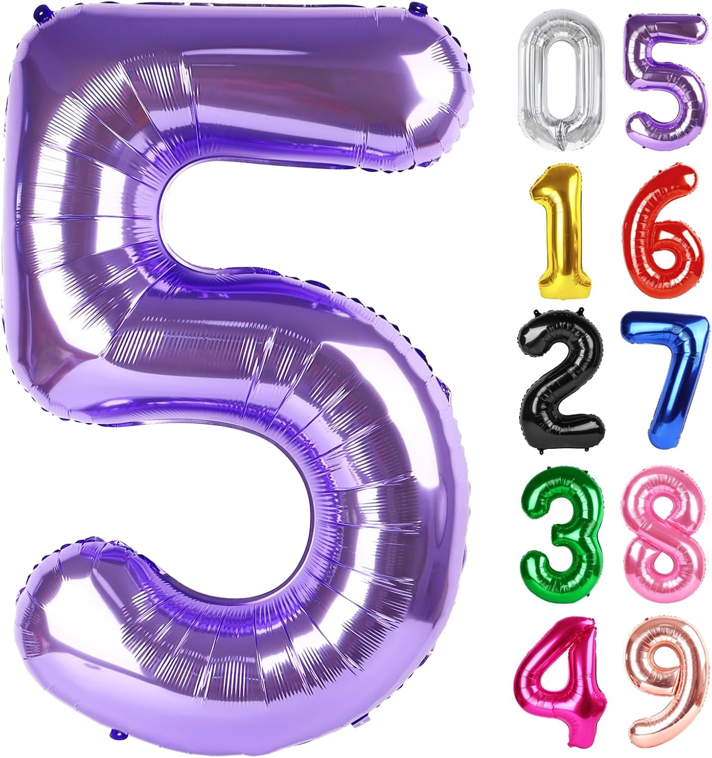 Purple Number 5 Balloon - 40 Inch Giant Foil Balloon for 5th Birthday Party Decorations