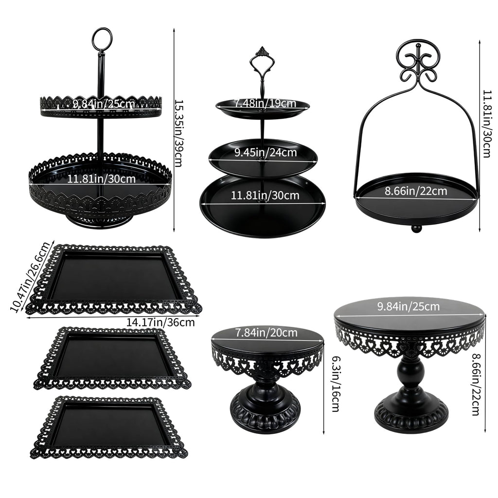 8 Pcs Cake Stands Set Metal Dessert Table Display Tiered Cupcake Holder Candy Donut Fruit Plate Cake Serving Tray with Handle Treats Serving Tower for Wedding Birthday Party Decorations (Gold)
